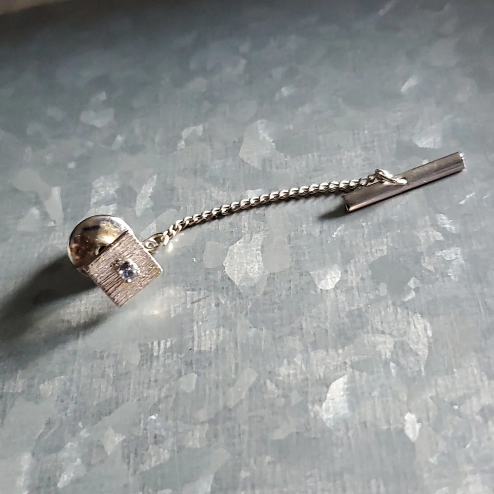 Vintage Silver Tie Tack with a Light Blue Stone
